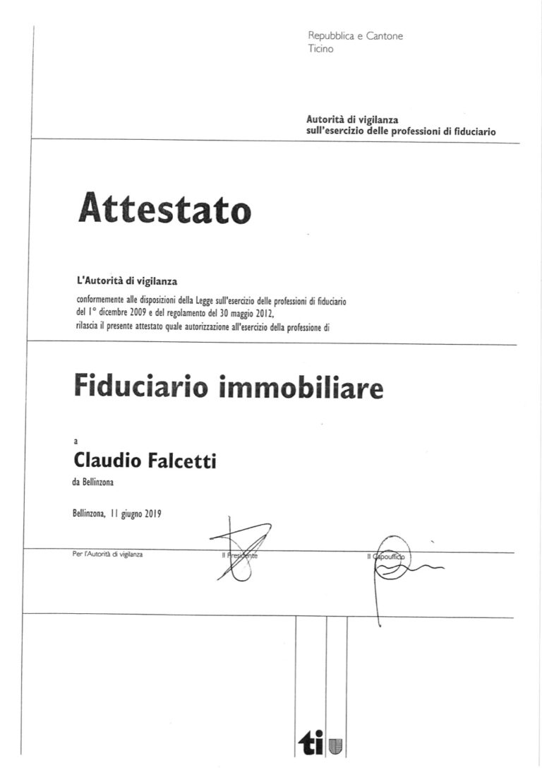Attestato di fiduciario immobiliare di Claudio Falcetti